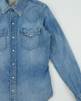 Vintage Polo Ralph Lauren Stone Wash Denim Pearl Snap Button Long Sleeve Western Shirt - S