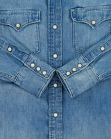 Vintage Polo Ralph Lauren Stone Wash Denim Pearl Snap Button Long Sleeve Western Shirt - S