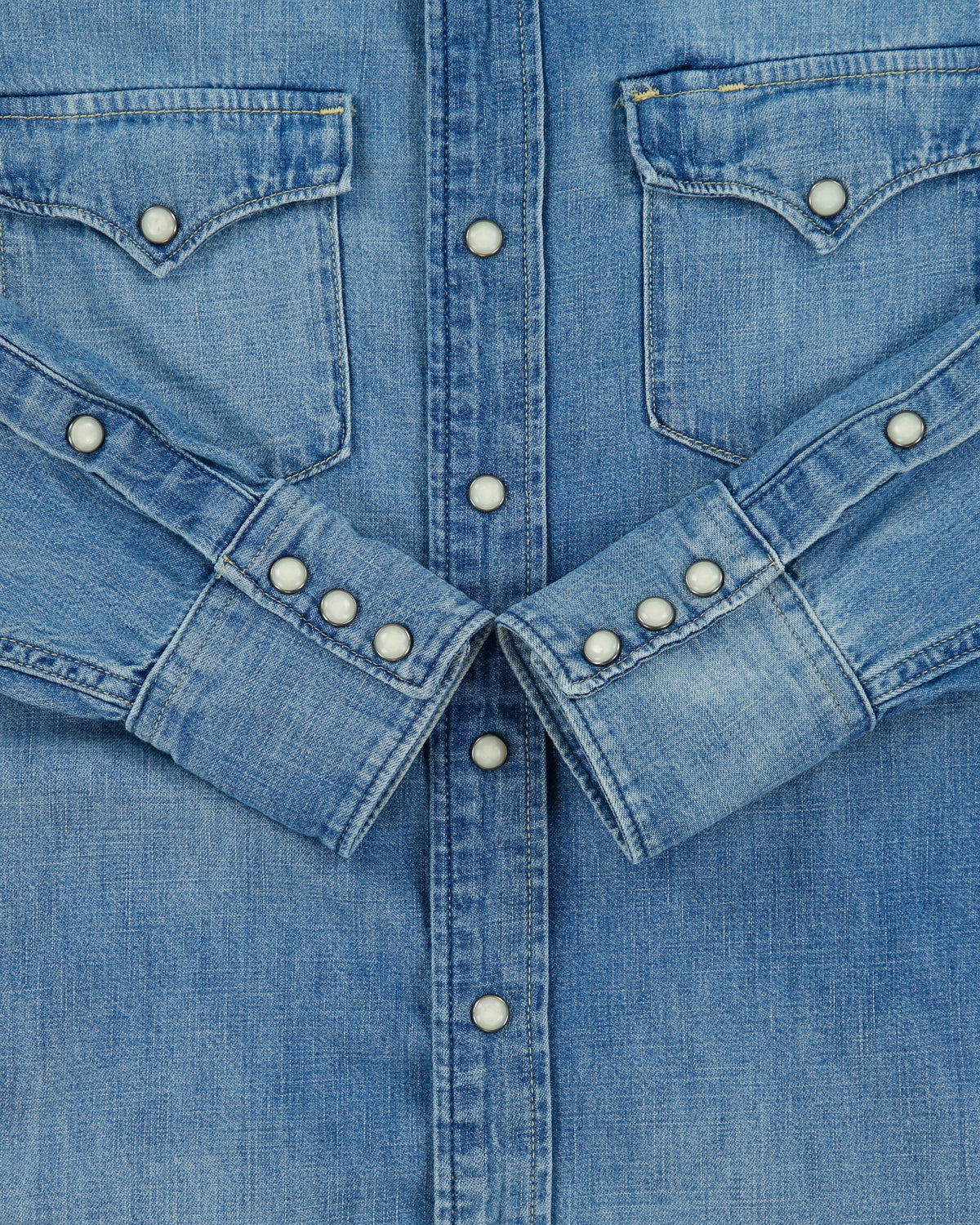Vintage Polo Ralph Lauren Stone Wash Denim Pearl Snap Button Long Sleeve Western Shirt - S