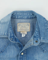 Vintage Polo Ralph Lauren Stone Wash Denim Pearl Snap Button Long Sleeve Western Shirt - S