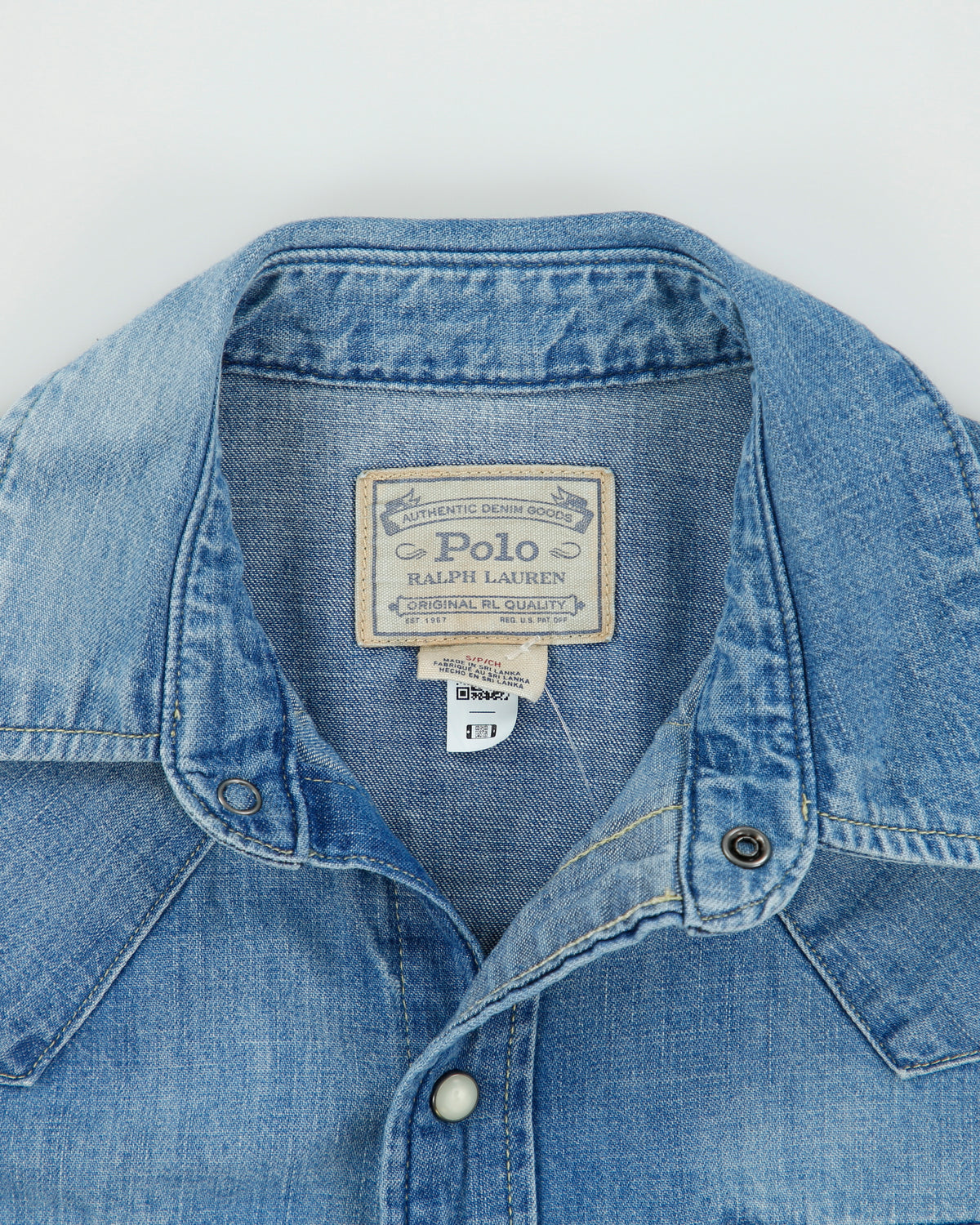 Vintage Polo Ralph Lauren Stone Wash Denim Pearl Snap Button Long Sleeve Western Shirt - S