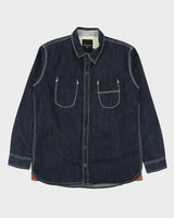 Vintage Kitterick Raw Indigo Denim Contrast Stitch Lambskin Long Sleeve Workwear Shirt - S