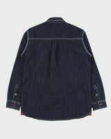Vintage Kitterick Raw Indigo Denim Contrast Stitch Lambskin Long Sleeve Workwear Shirt - S