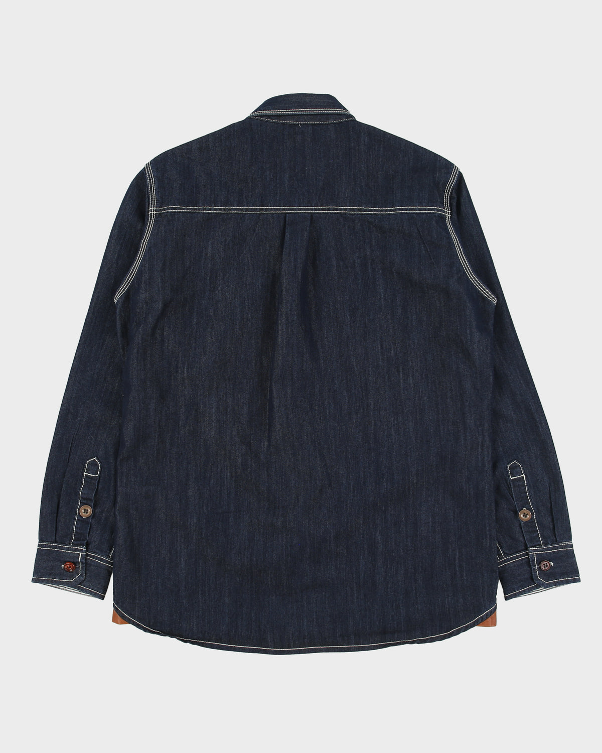 Vintage Kitterick Raw Indigo Denim Contrast Stitch Lambskin Long Sleeve Workwear Shirt - S