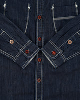 Vintage Kitterick Raw Indigo Denim Contrast Stitch Lambskin Long Sleeve Workwear Shirt - S