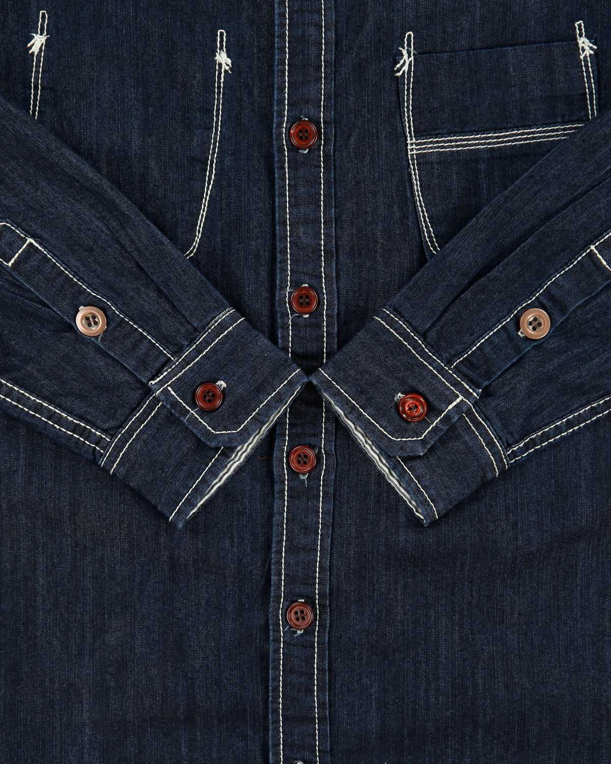 Vintage Kitterick Raw Indigo Denim Contrast Stitch Lambskin Long Sleeve Workwear Shirt - S
