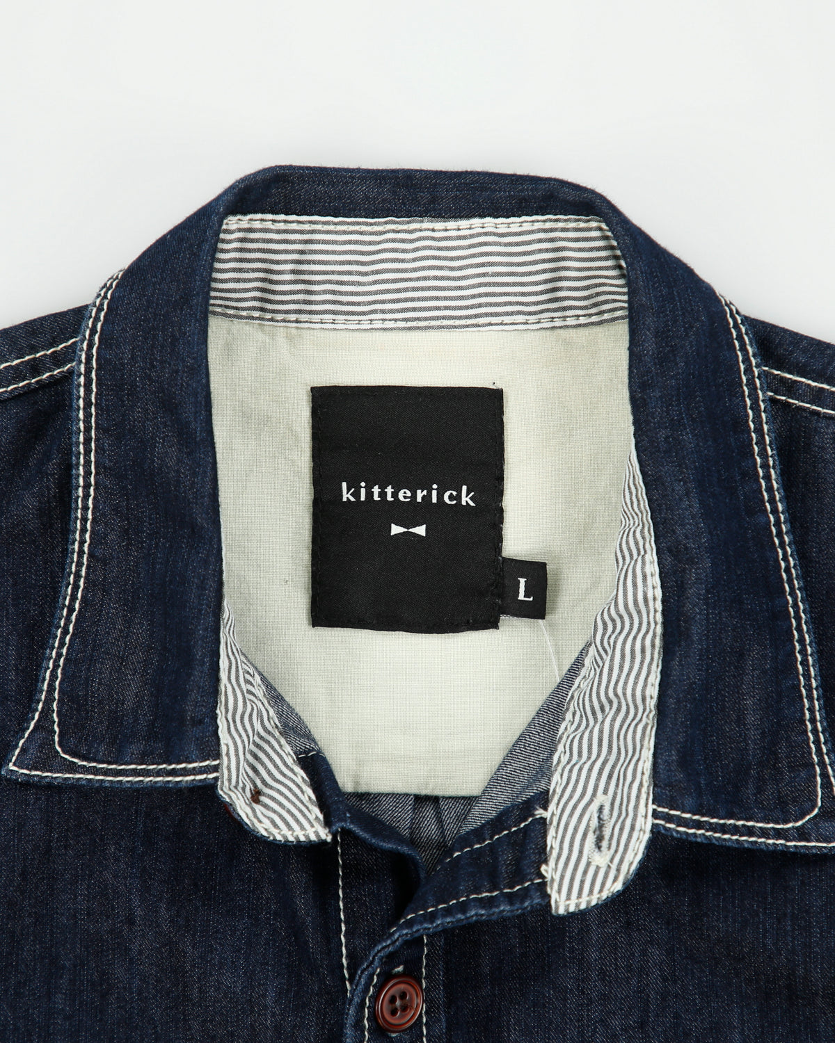 Vintage Kitterick Raw Indigo Denim Contrast Stitch Lambskin Long Sleeve Workwear Shirt - S
