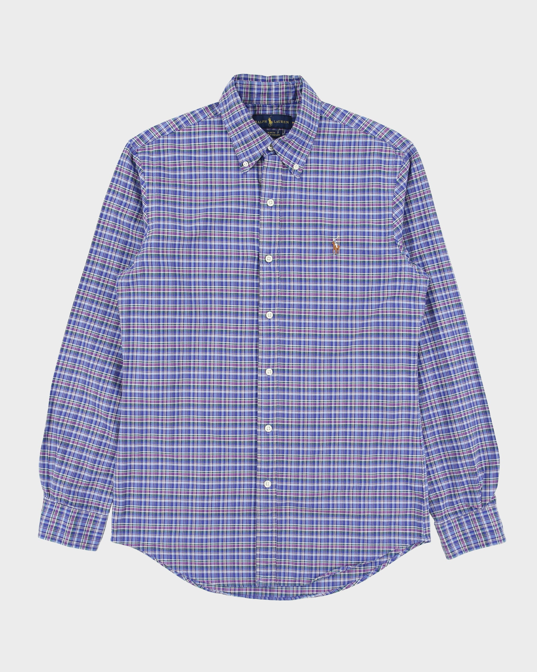 Vintage Ralph Lauren Tartan Plaid Slim Fit Long Sleeve Stretch Oxford Shirt - S