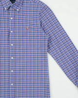 Vintage Ralph Lauren Tartan Plaid Slim Fit Long Sleeve Stretch Oxford Shirt - S