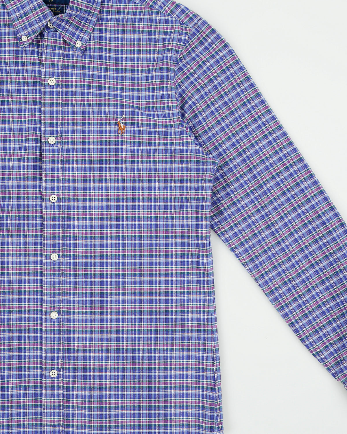 Vintage Ralph Lauren Tartan Plaid Slim Fit Long Sleeve Stretch Oxford Shirt - S