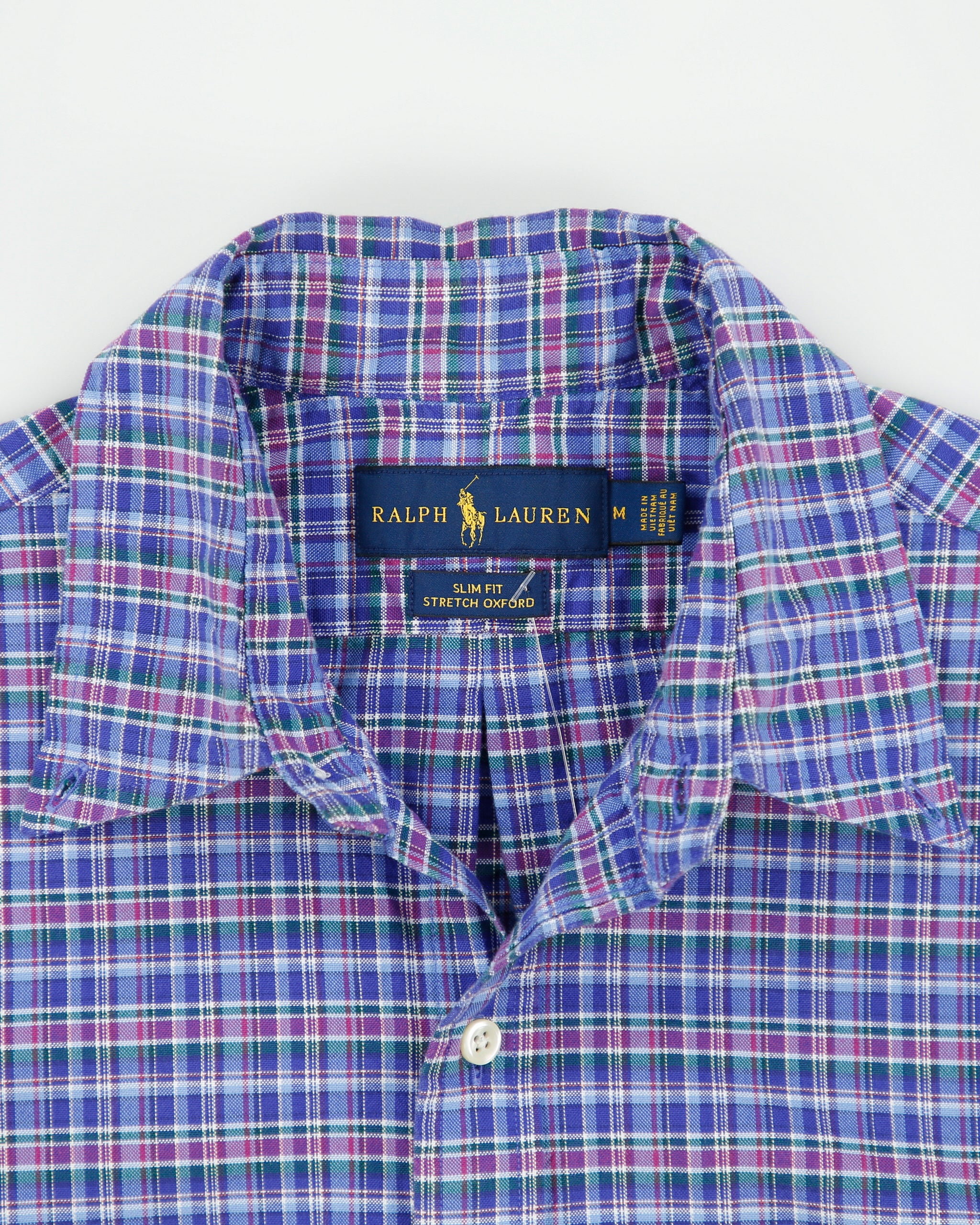 Vintage Ralph Lauren Tartan Plaid Slim Fit Long Sleeve Stretch Oxford Shirt - S