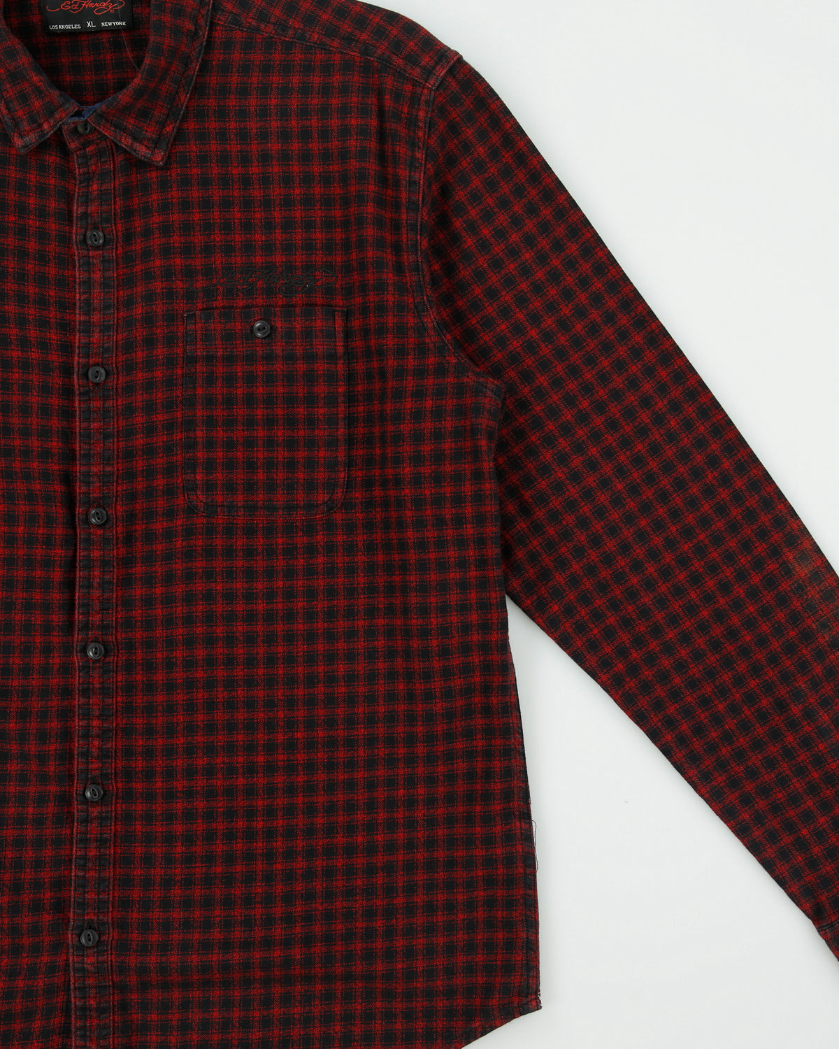 Vintage Ed Hardy Plaid Embroidered Long Sleeve Flannel Shirt - XL