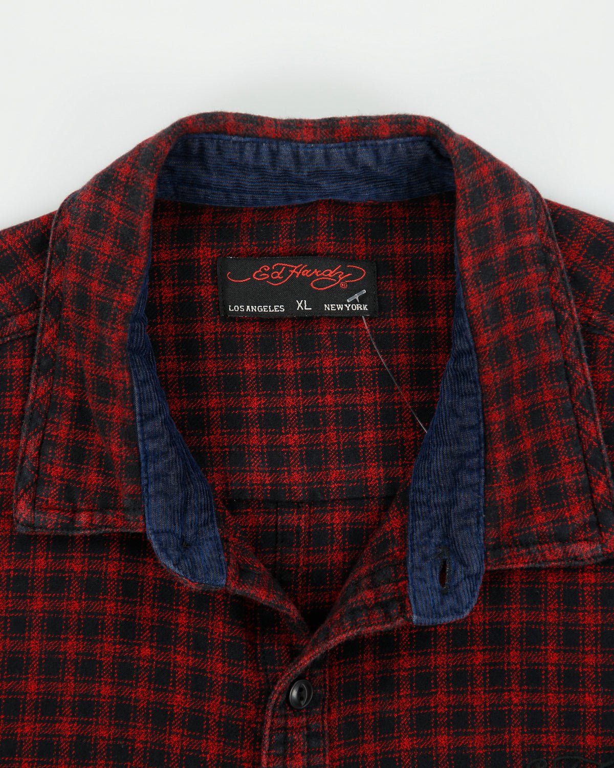 Vintage Ed Hardy Plaid Embroidered Long Sleeve Flannel Shirt - XL