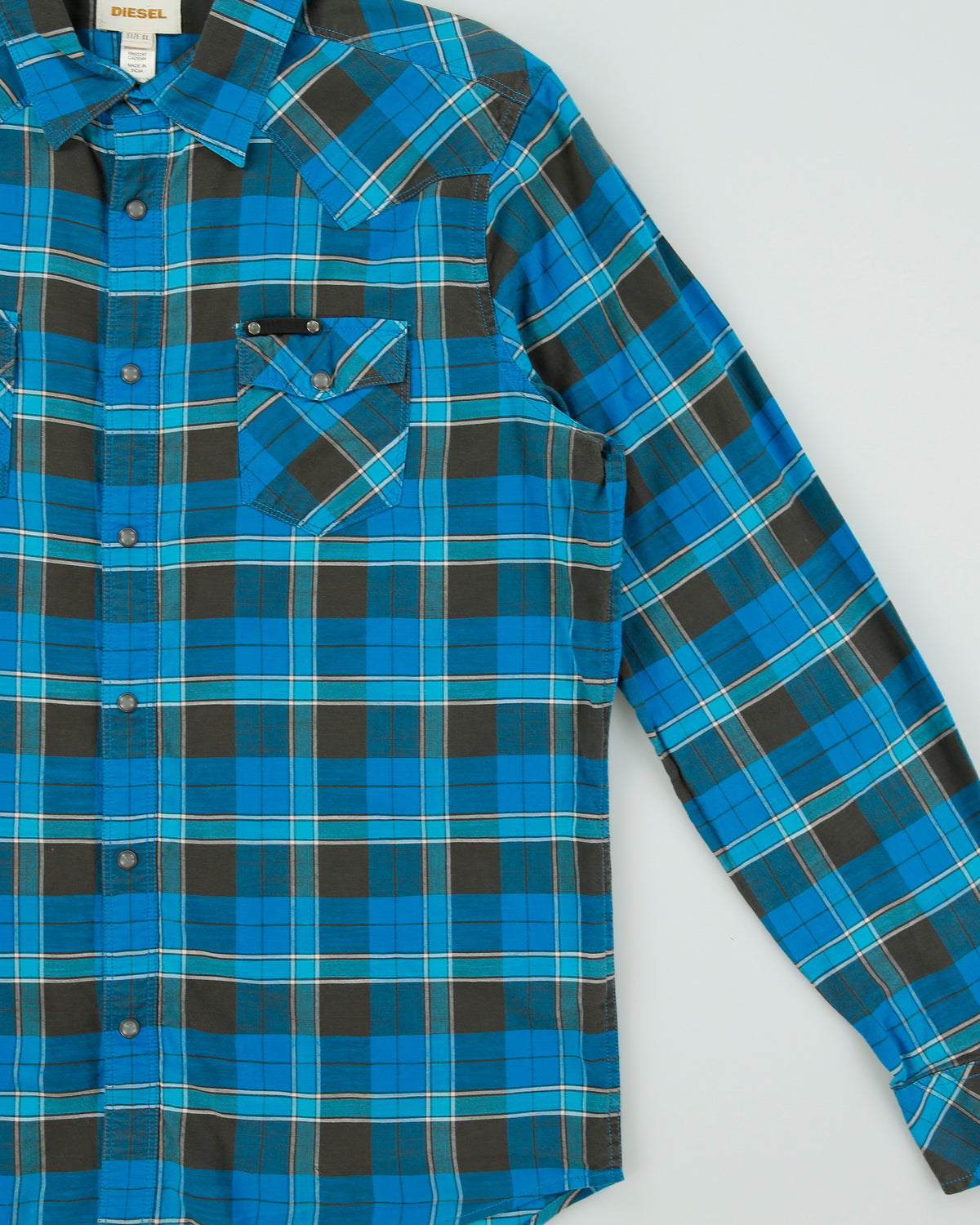 Vintage Diesel Plaid Pearl Snap Button Long Sleeve Western Shirt - XL