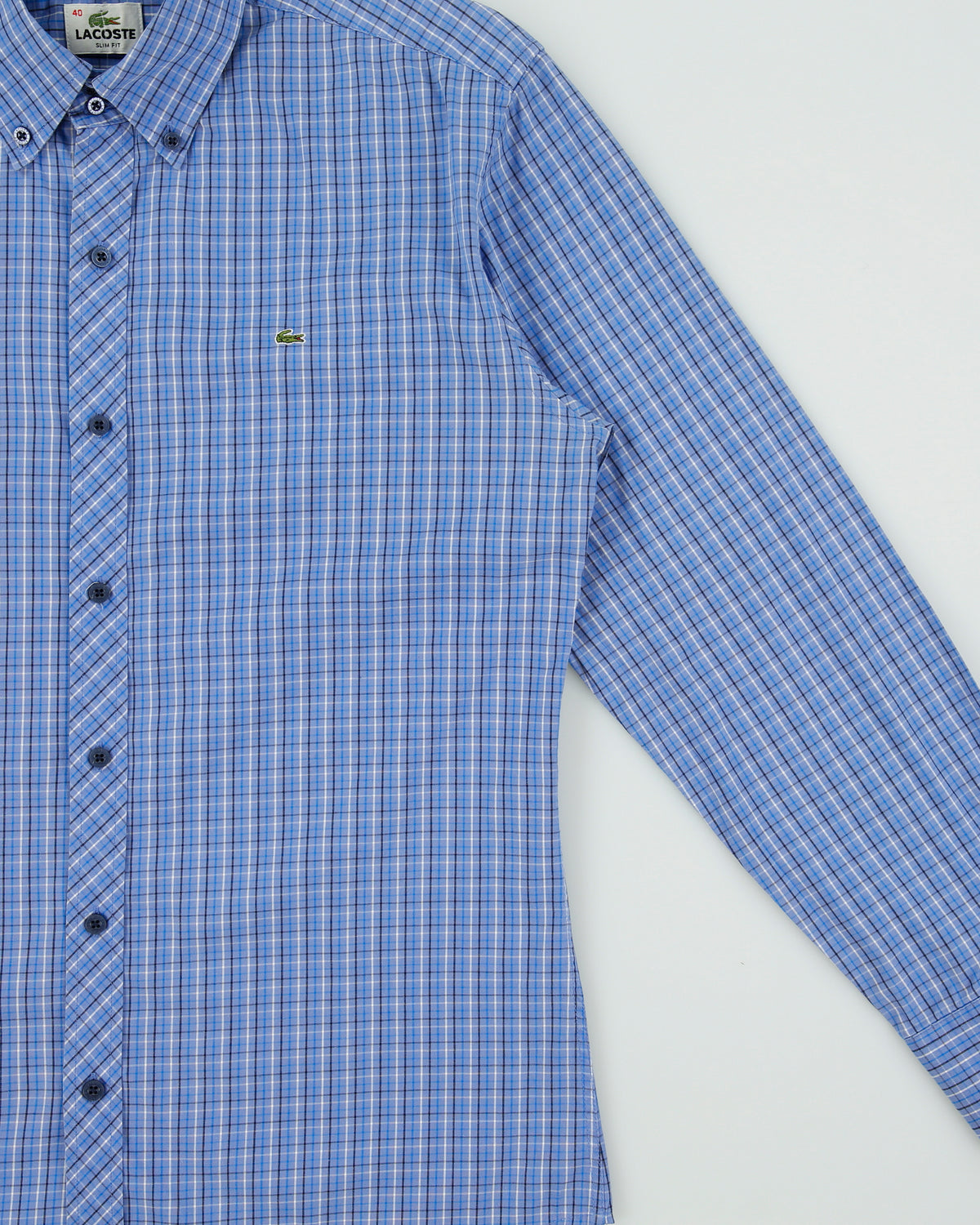 Vintage Lacoste Slim Fit Checked Long Sleeve Shirt - M