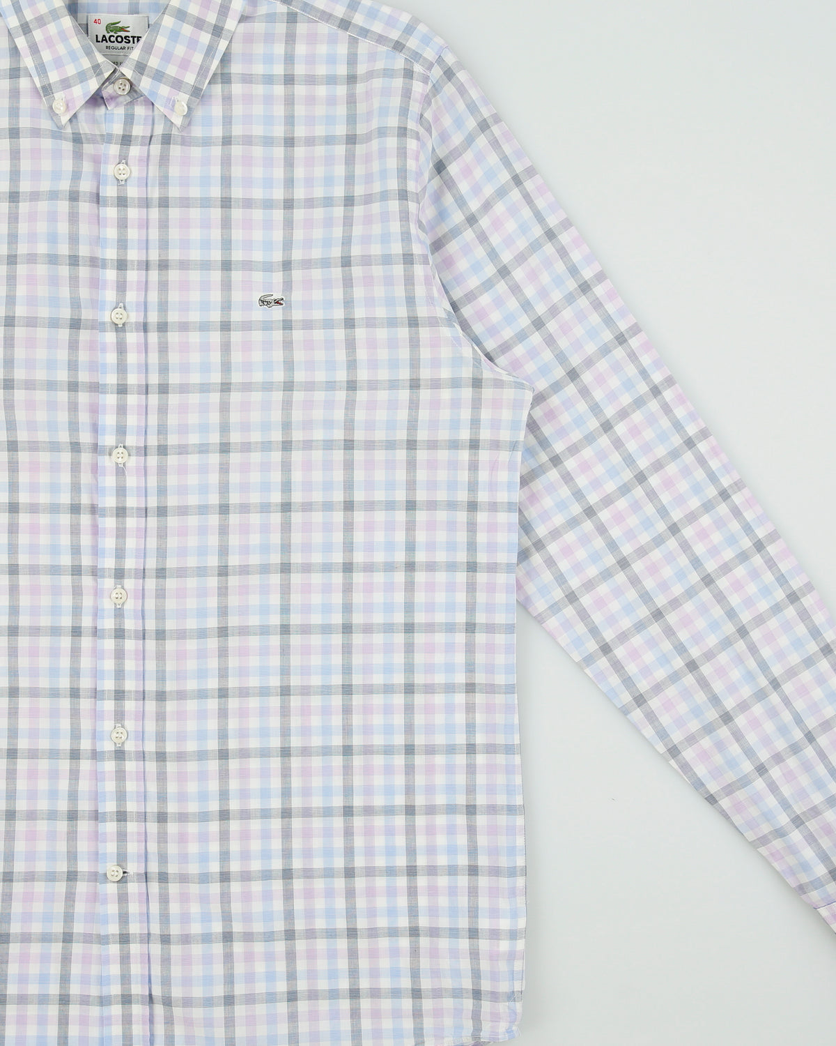 Vintage Lacoste Regular Fit Lightweight Checked Long Sleeve Shirt - M