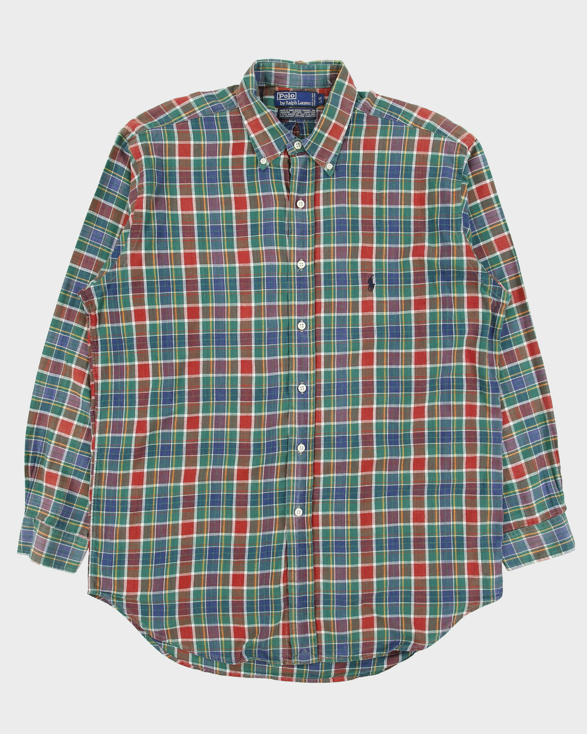 Vintage 1990s Polo Ralph Lauren Hand Woven Madras Plaid Made In America Long Sleeve Shirt - L