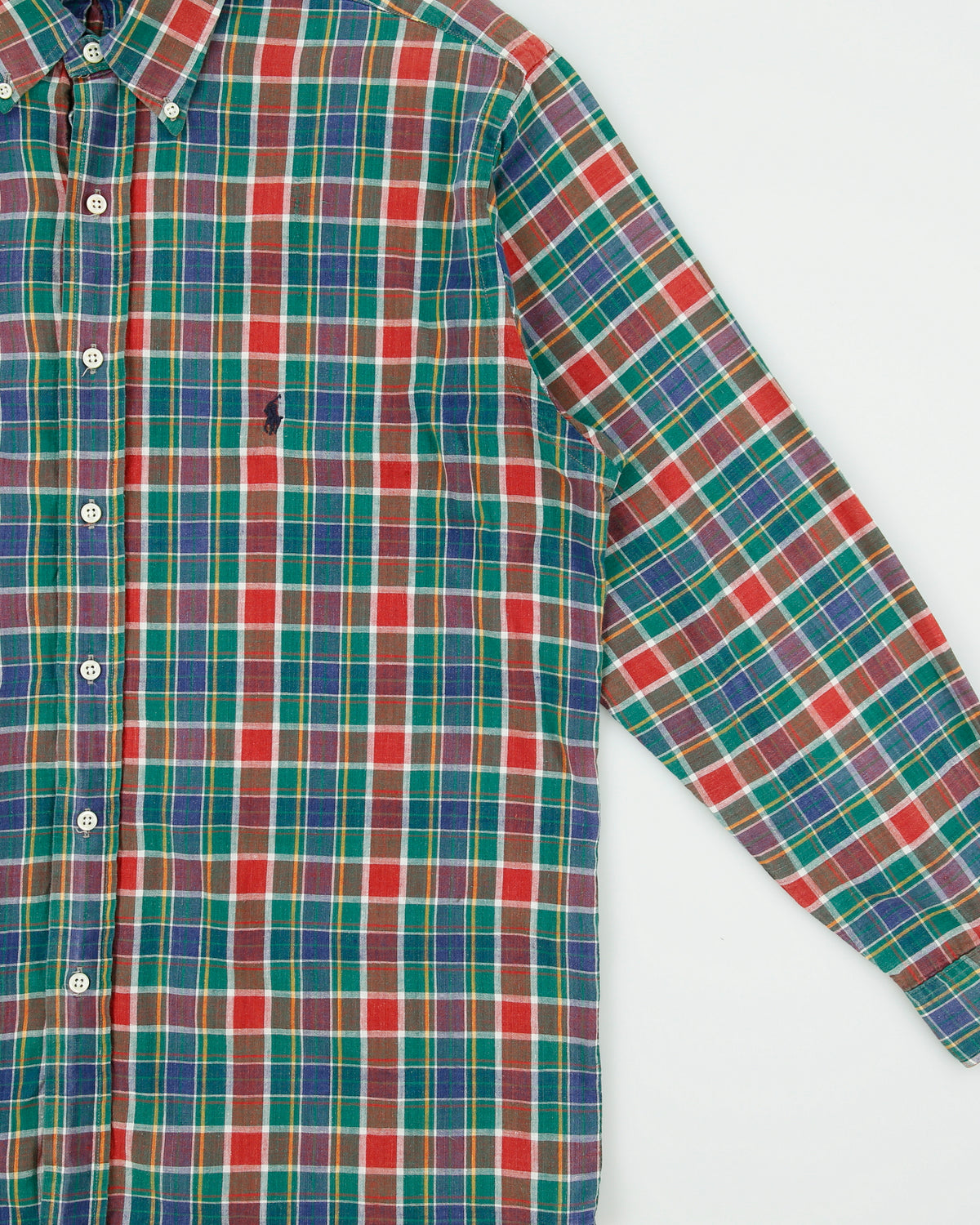 Vintage 1990s Polo Ralph Lauren Hand Woven Madras Plaid Made In America Long Sleeve Shirt - L