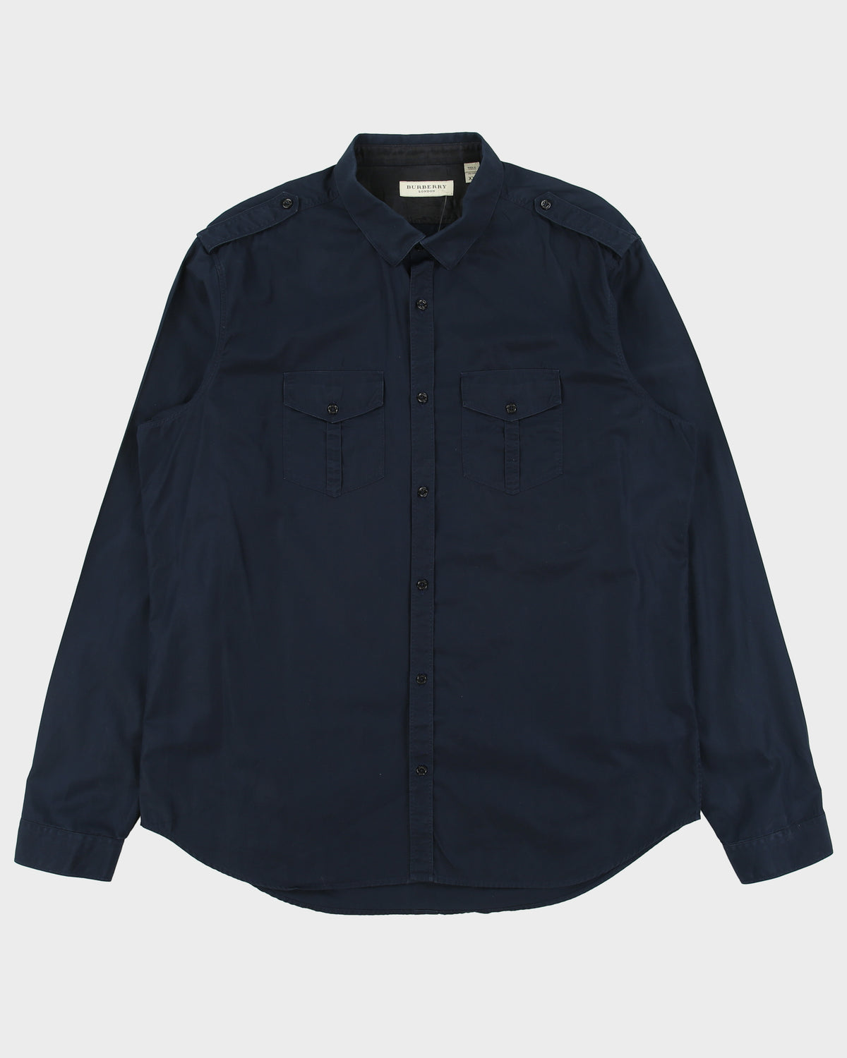 Vintage Burberry Navy Tailored Long Sleeve Utility Shirt - XXL