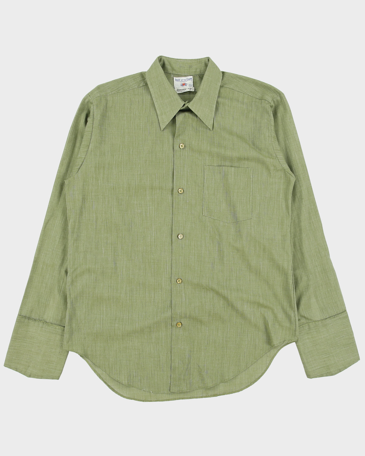 Vintage 1970s Fruit Of The Loom Olive Perma Press Made In America Long Sleeve Dress Shirt - M