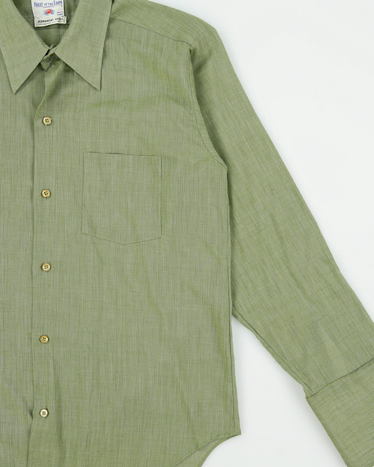 Vintage 1970s Fruit Of The Loom Olive Perma Press Made In America Long Sleeve Dress Shirt - M