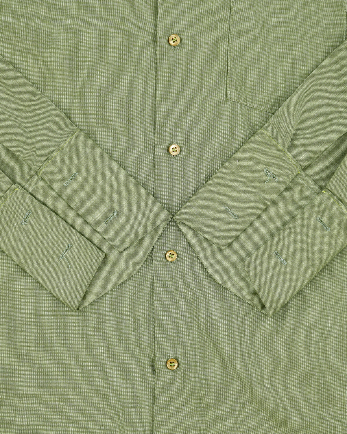 Vintage 1970s Fruit Of The Loom Olive Perma Press Made In America Long Sleeve Dress Shirt - M
