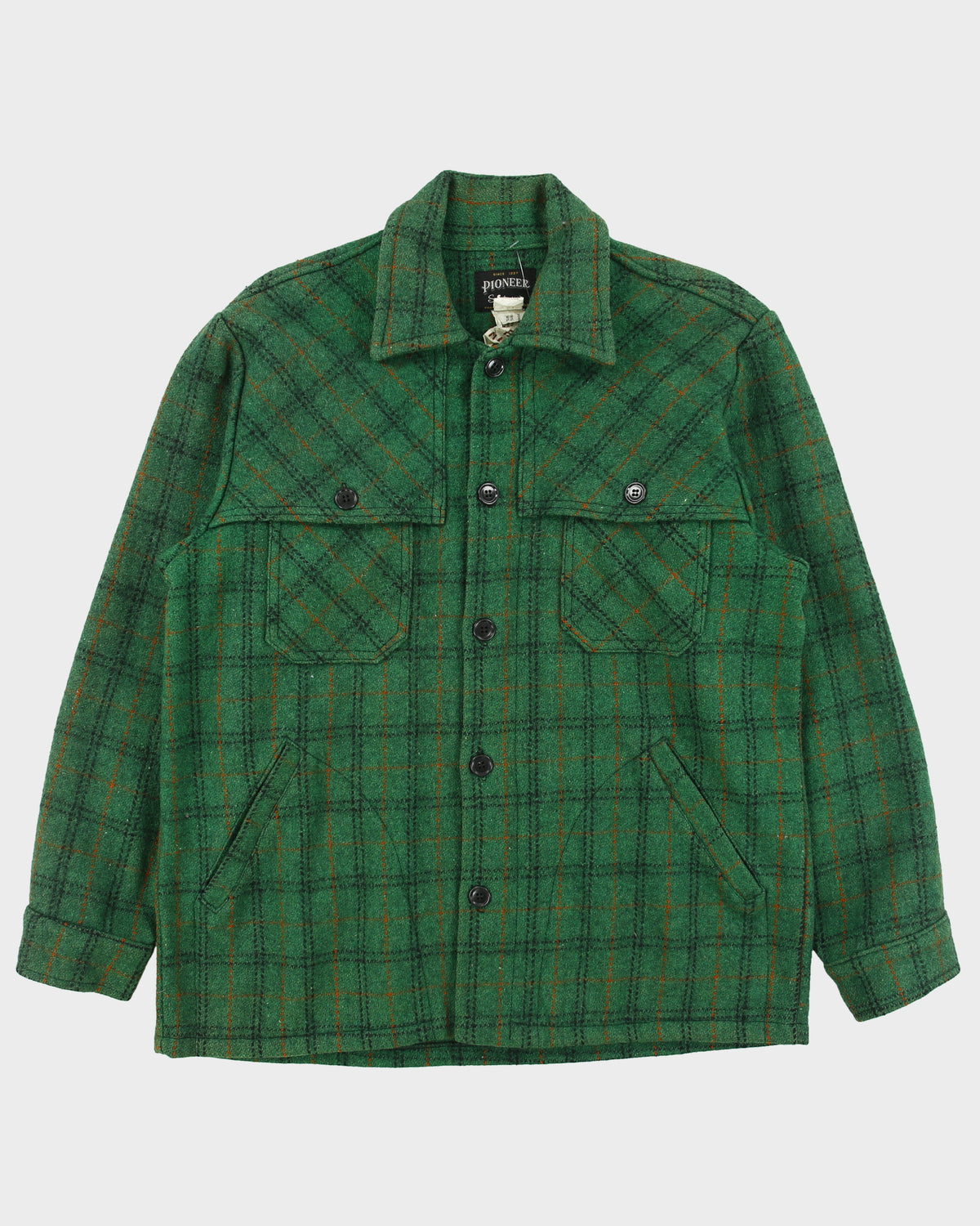 Vintage 1970s Pioneer Sportswear Plaid Wool Made In America Long Sleeve Over Shirt Shacket - M