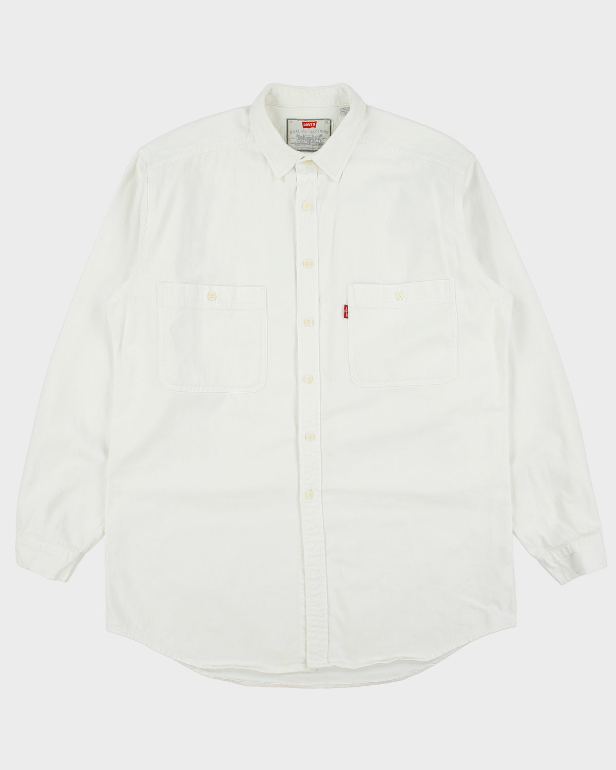 Vintage 1990s Levi's White Denim Long Sleeve Tall Shirt - L
