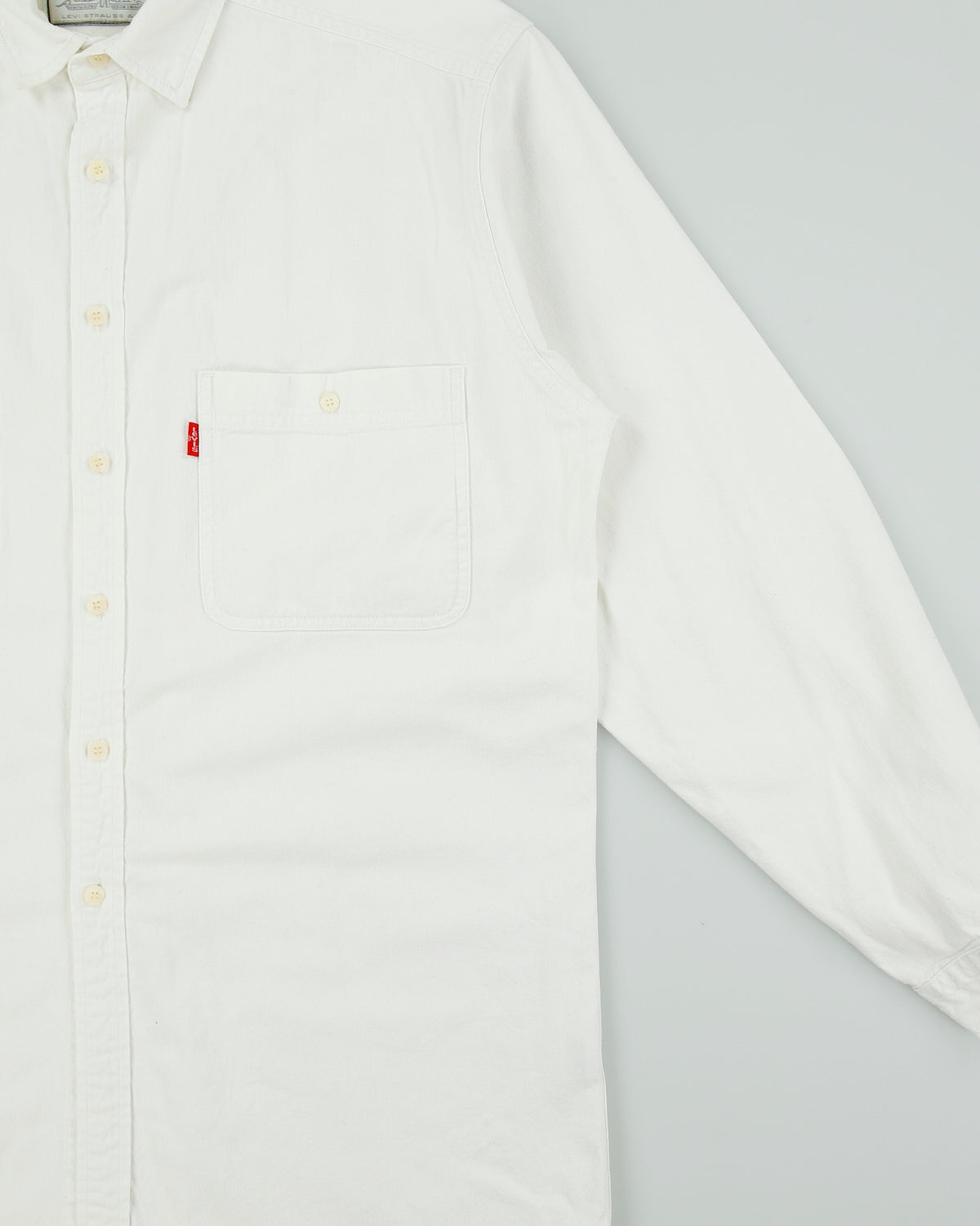 Vintage 1990s Levi's White Denim Long Sleeve Tall Shirt - L