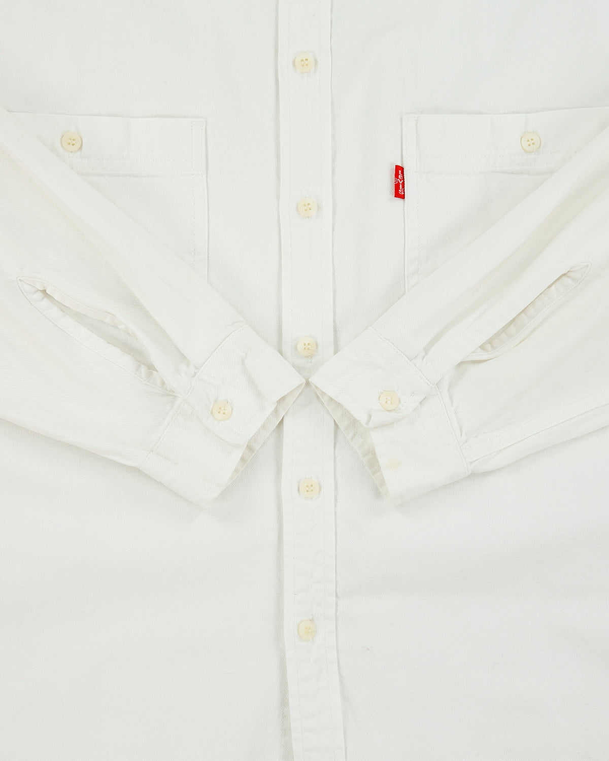 Vintage 1990s Levi's White Denim Long Sleeve Tall Shirt - L