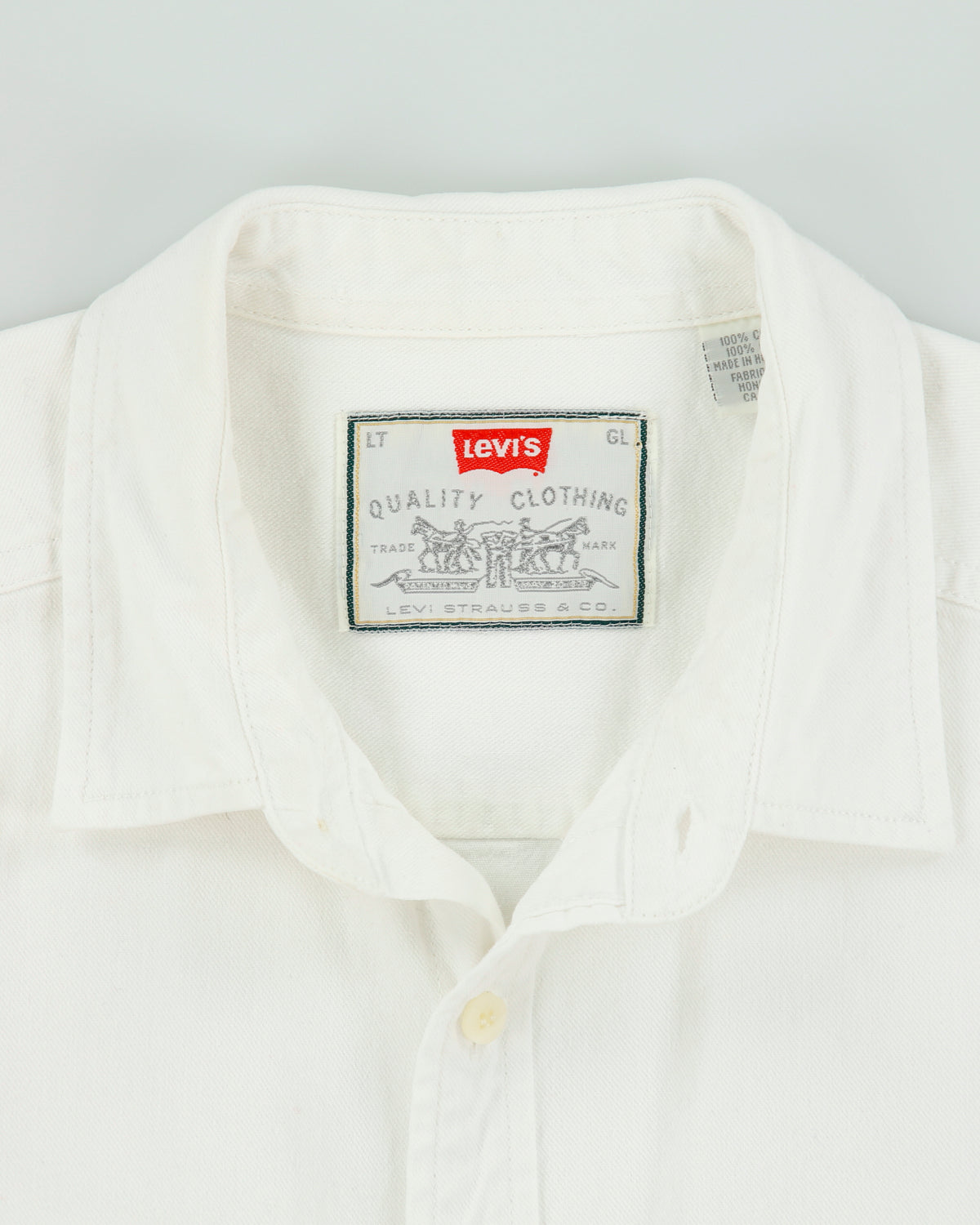 Vintage 1990s Levi's White Denim Long Sleeve Tall Shirt - L