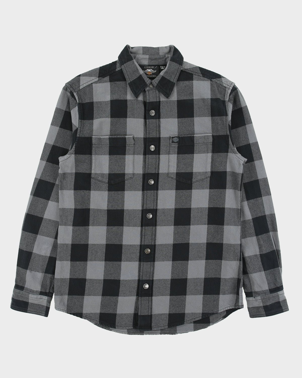Vintage Harley Davidson Buffalo Plaid Snap Button Long Sleeve Denim Biker Shirt - M