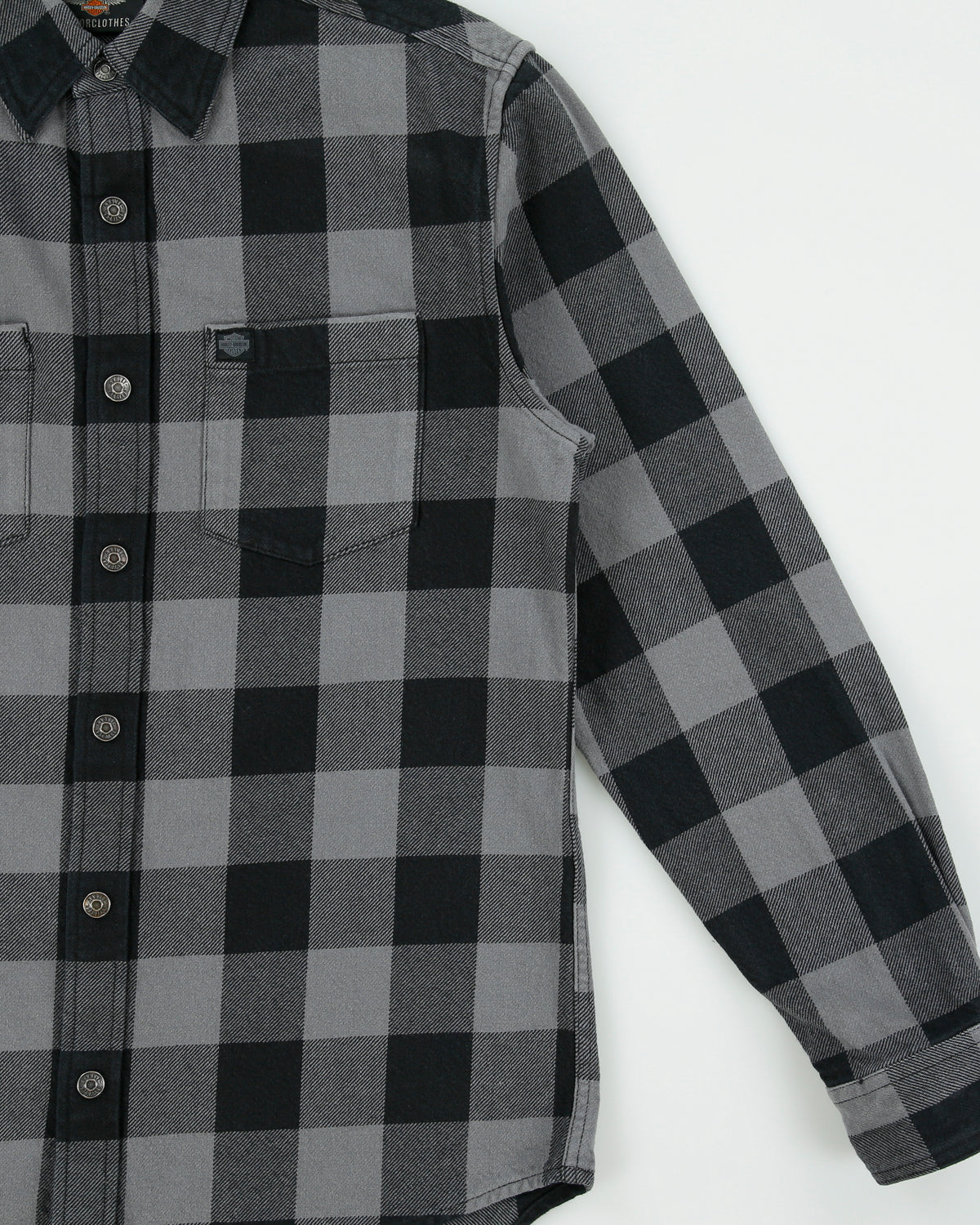 Vintage Harley Davidson Buffalo Plaid Snap Button Long Sleeve Denim Biker Shirt - M