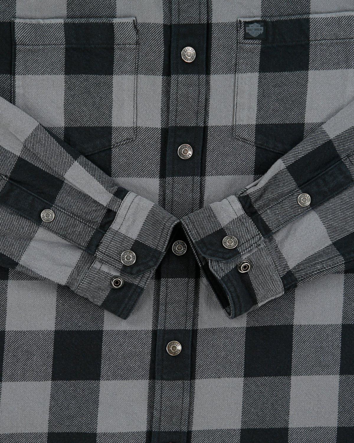 Vintage Harley Davidson Buffalo Plaid Snap Button Long Sleeve Denim Biker Shirt - M