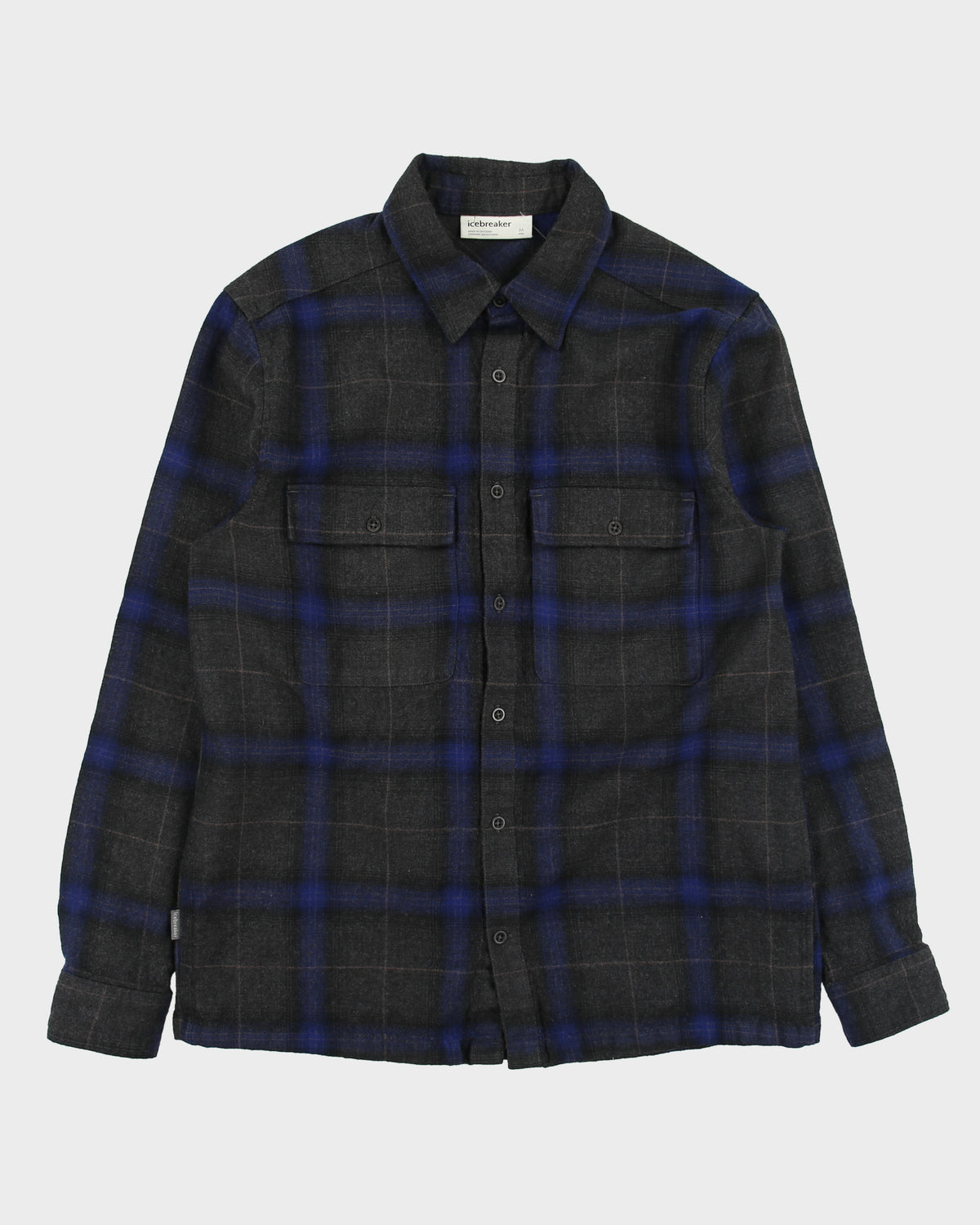Icebreaker Marl Grey Merino Wool Plaid Long Sleeve Flannel Shirt - M