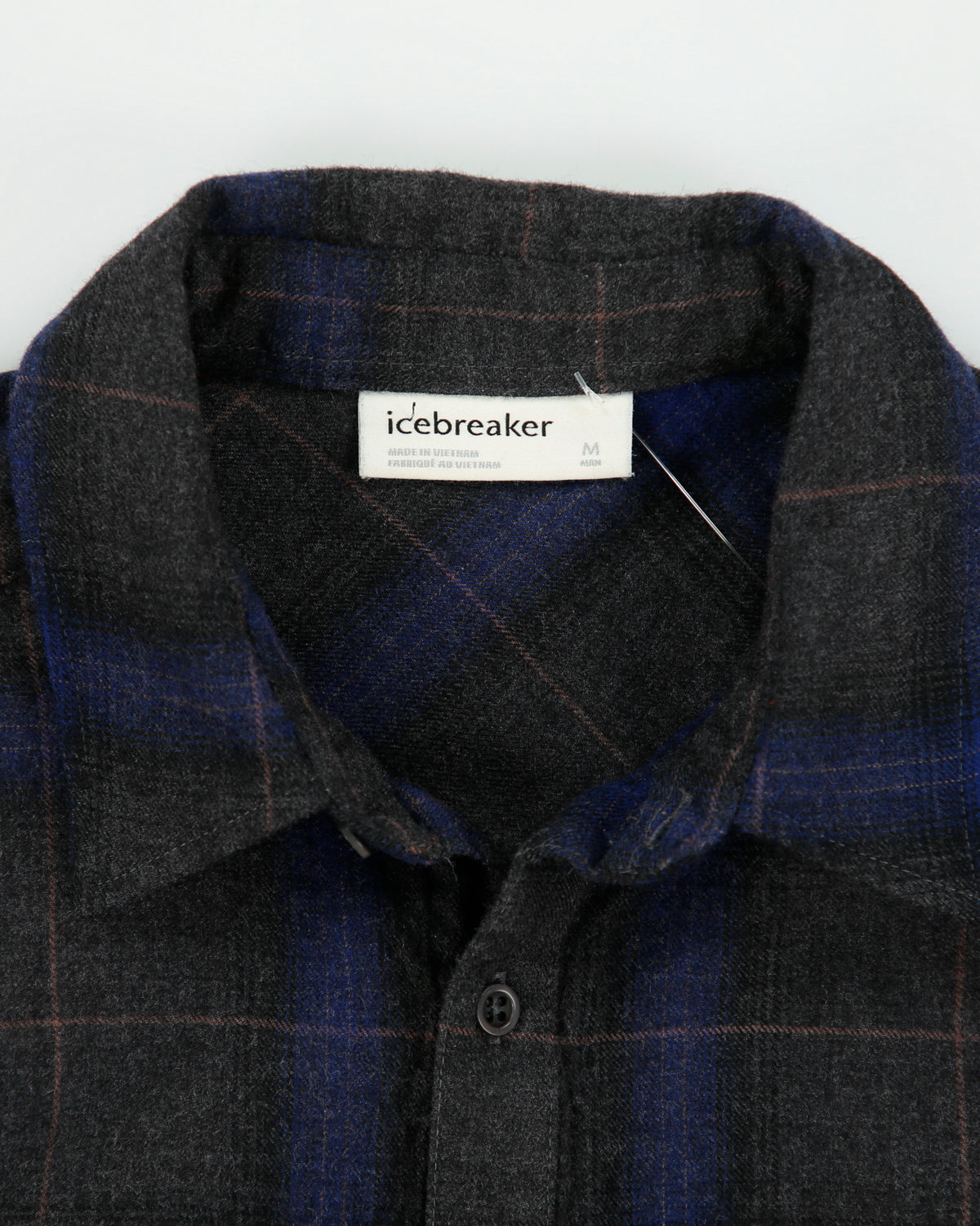 Icebreaker Marl Grey Merino Wool Plaid Long Sleeve Flannel Shirt - M