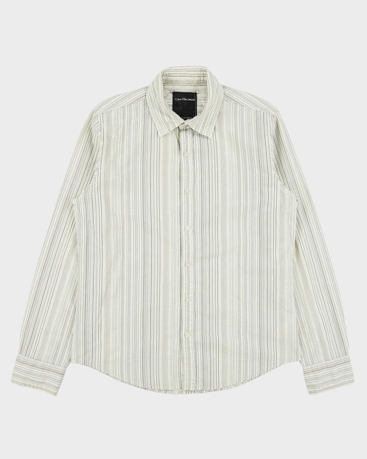 Vintage Y2K 00s Calvin Klein Jeans Striped Long Sleeve Seersucker Shirt - S