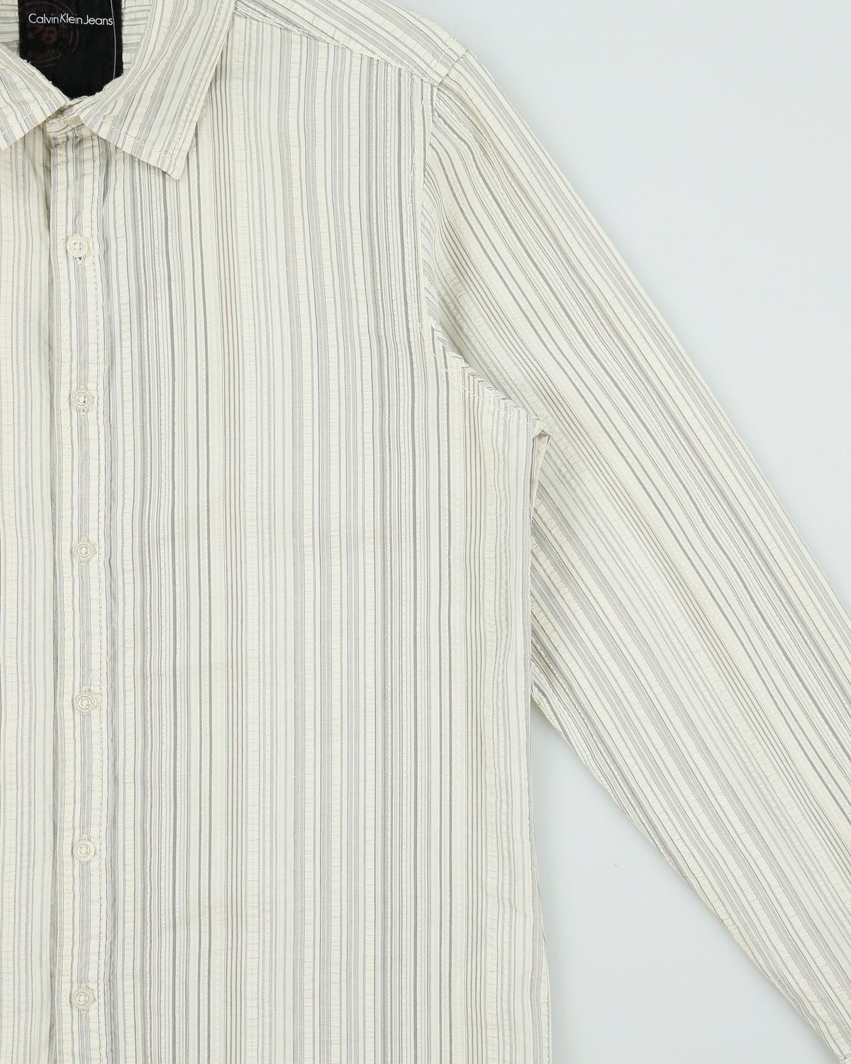 Vintage Y2K 00s Calvin Klein Jeans Striped Long Sleeve Seersucker Shirt - S