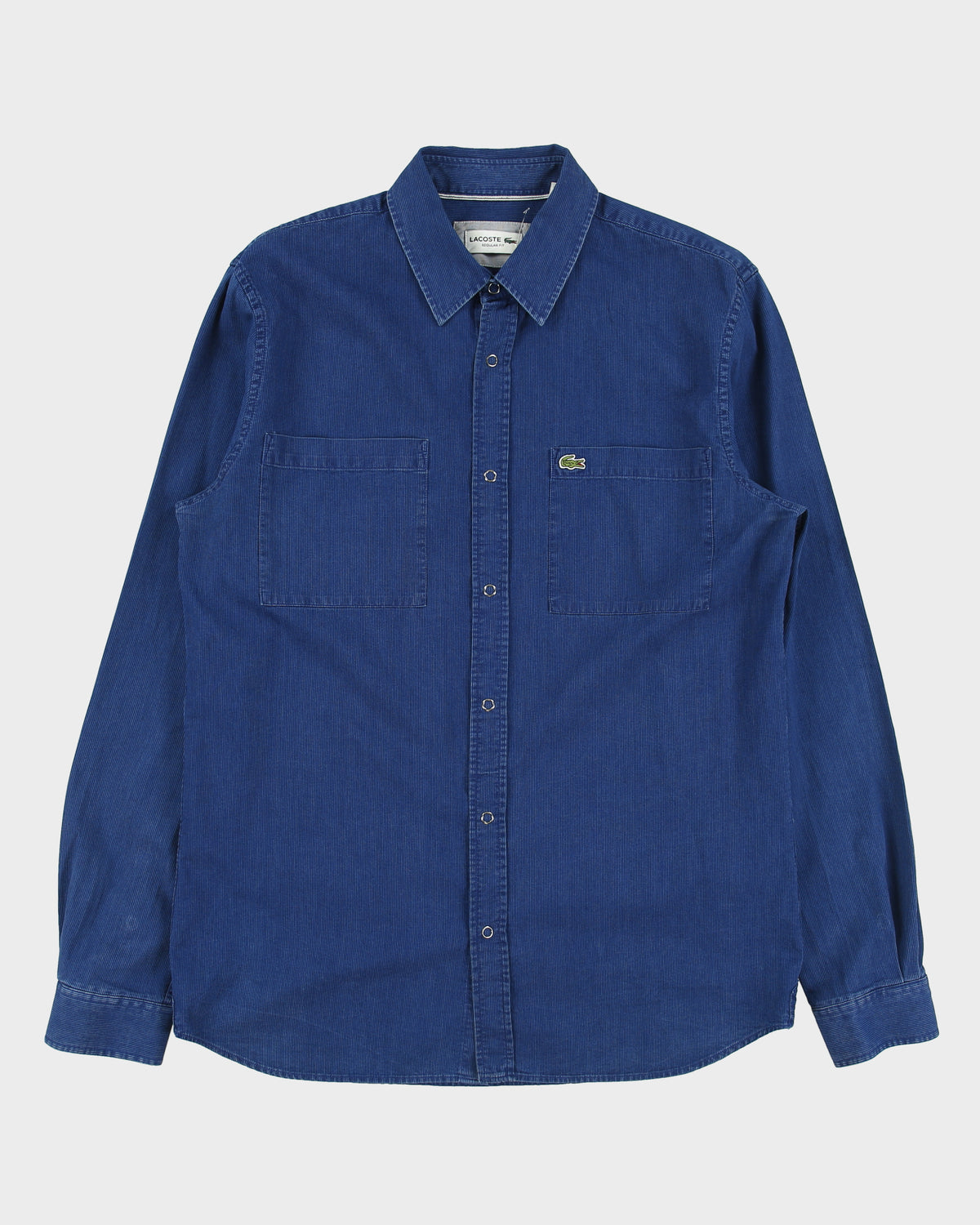 Vintage Lacoste Striped Pique Snap Button Regular Fit Long Sleeve Denim Shirt - L