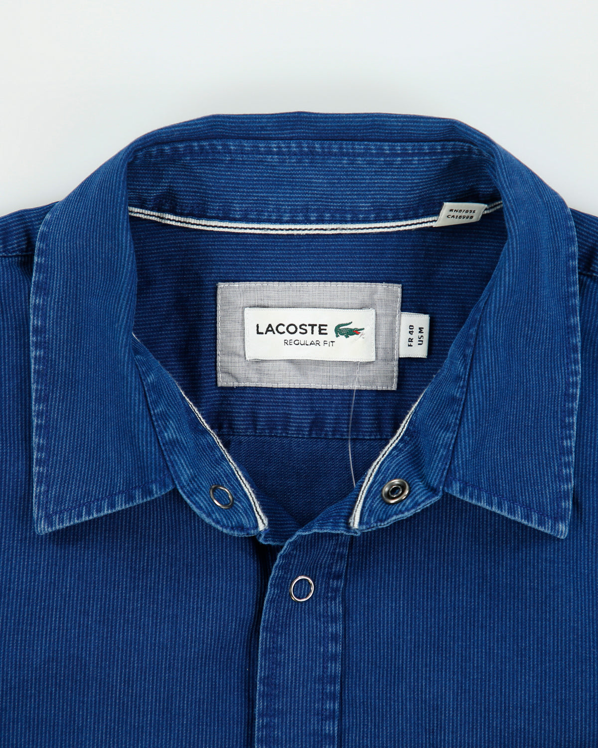 Vintage Lacoste Striped Pique Snap Button Regular Fit Long Sleeve Denim Shirt - L