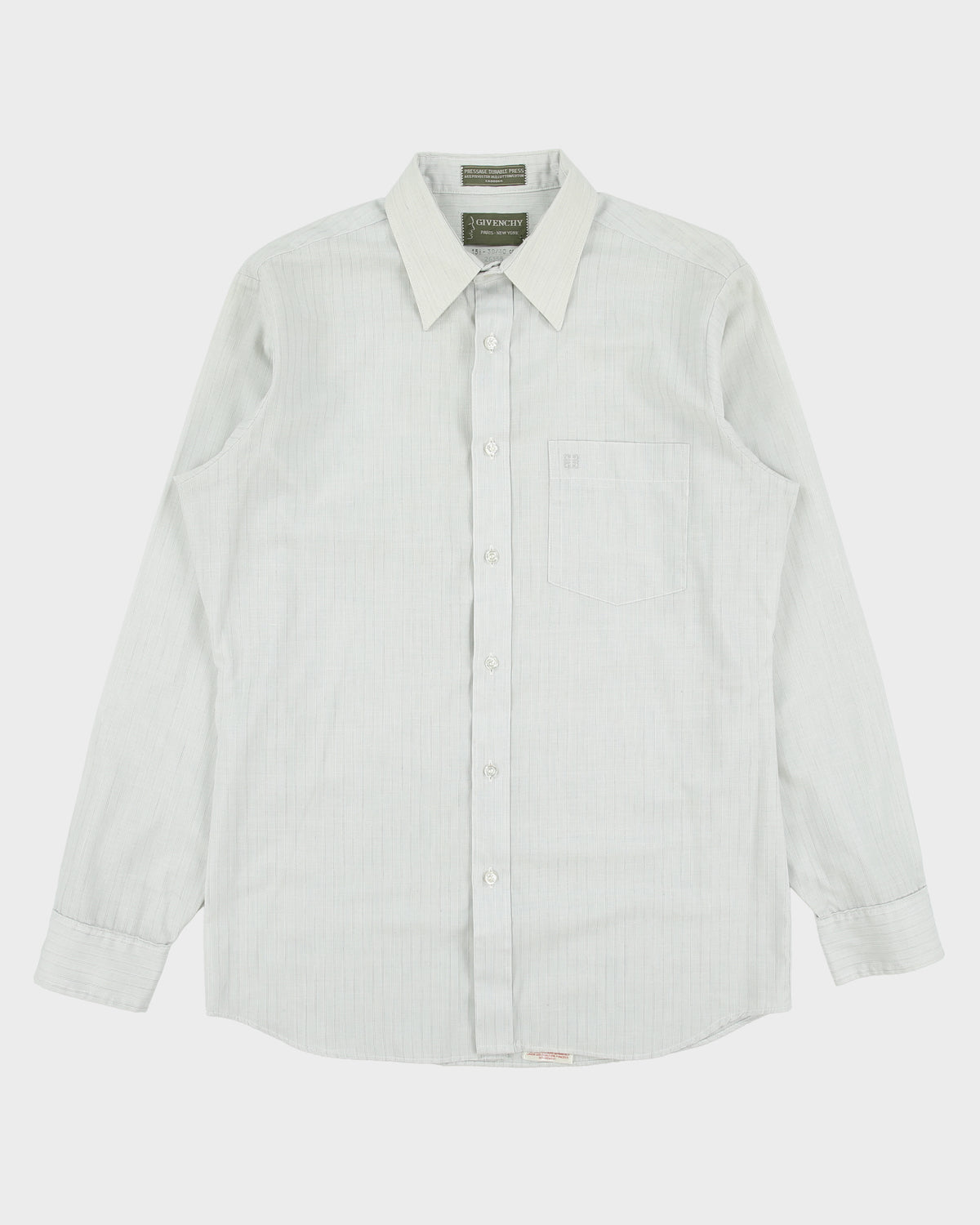 Vintage 1980s Givenchy Eggshell Blue Made In Canada Long Sleeve Striped Shirt - M