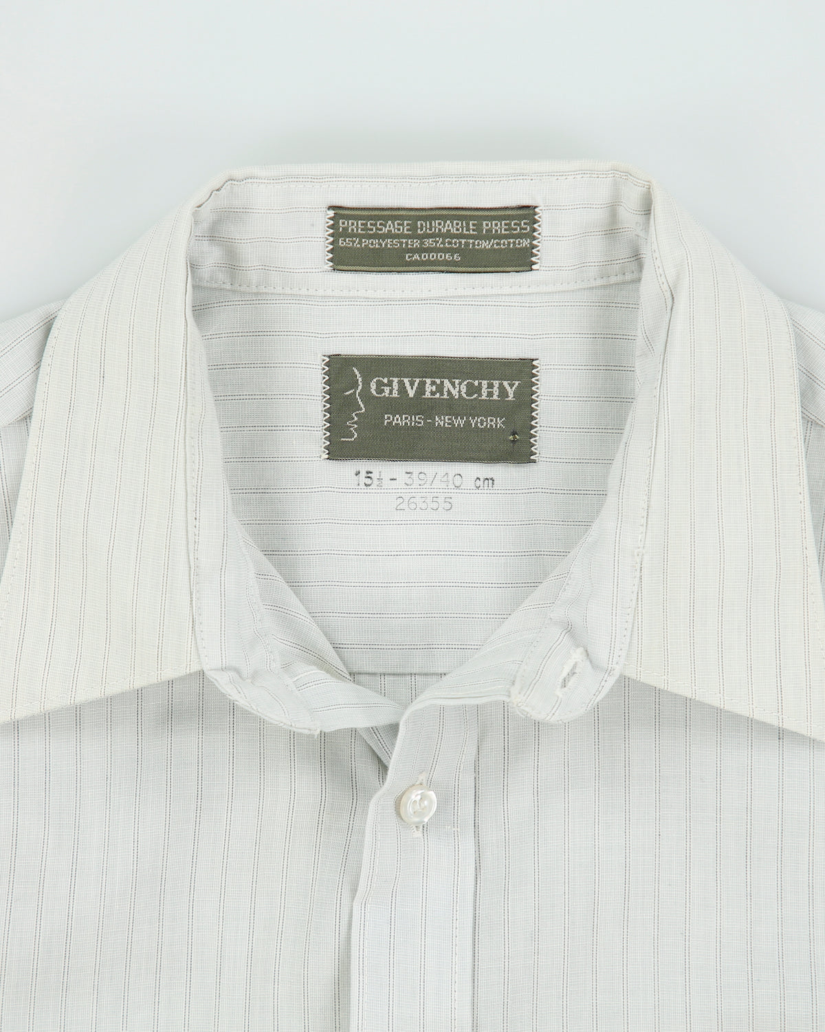 Vintage 1980s Givenchy Eggshell Blue Made In Canada Long Sleeve Striped Shirt - M