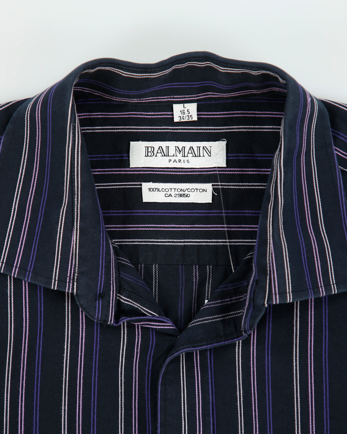 Vintage Y2K 00s Balmain Stitch Striped Long Sleeve Dress Shirt - L
