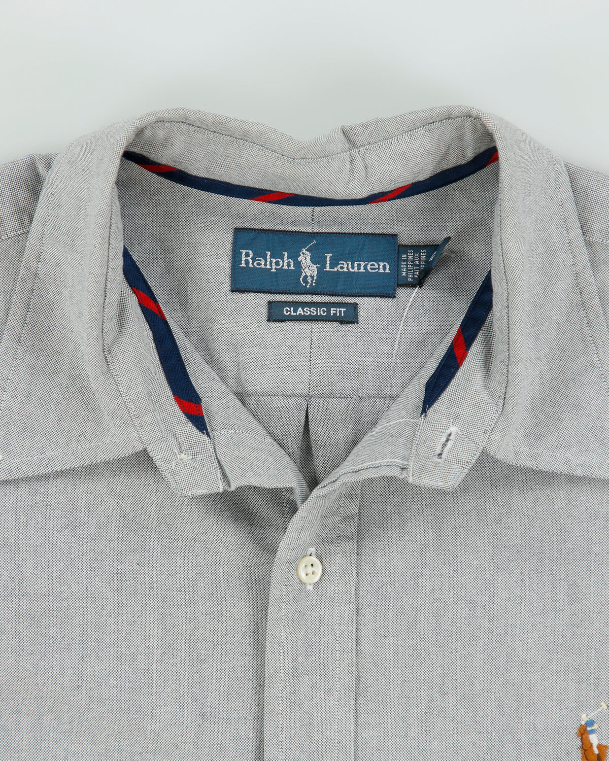 Vintage Y2K 00s Ralph Lauren Marl Grey Classic Fit Long Sleeve Oxford Shirt - L