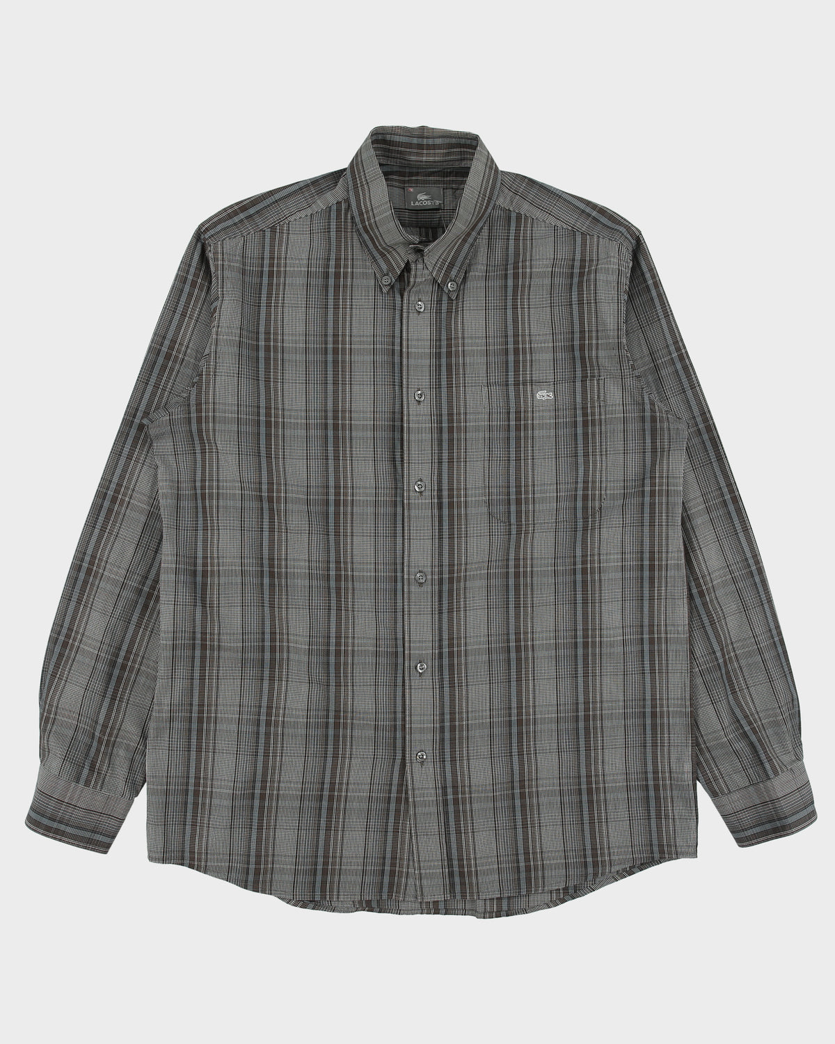 Vintage Y2K 00s Lacoste Plaid Silver Croc Long Sleeve Pocket Shirt - L