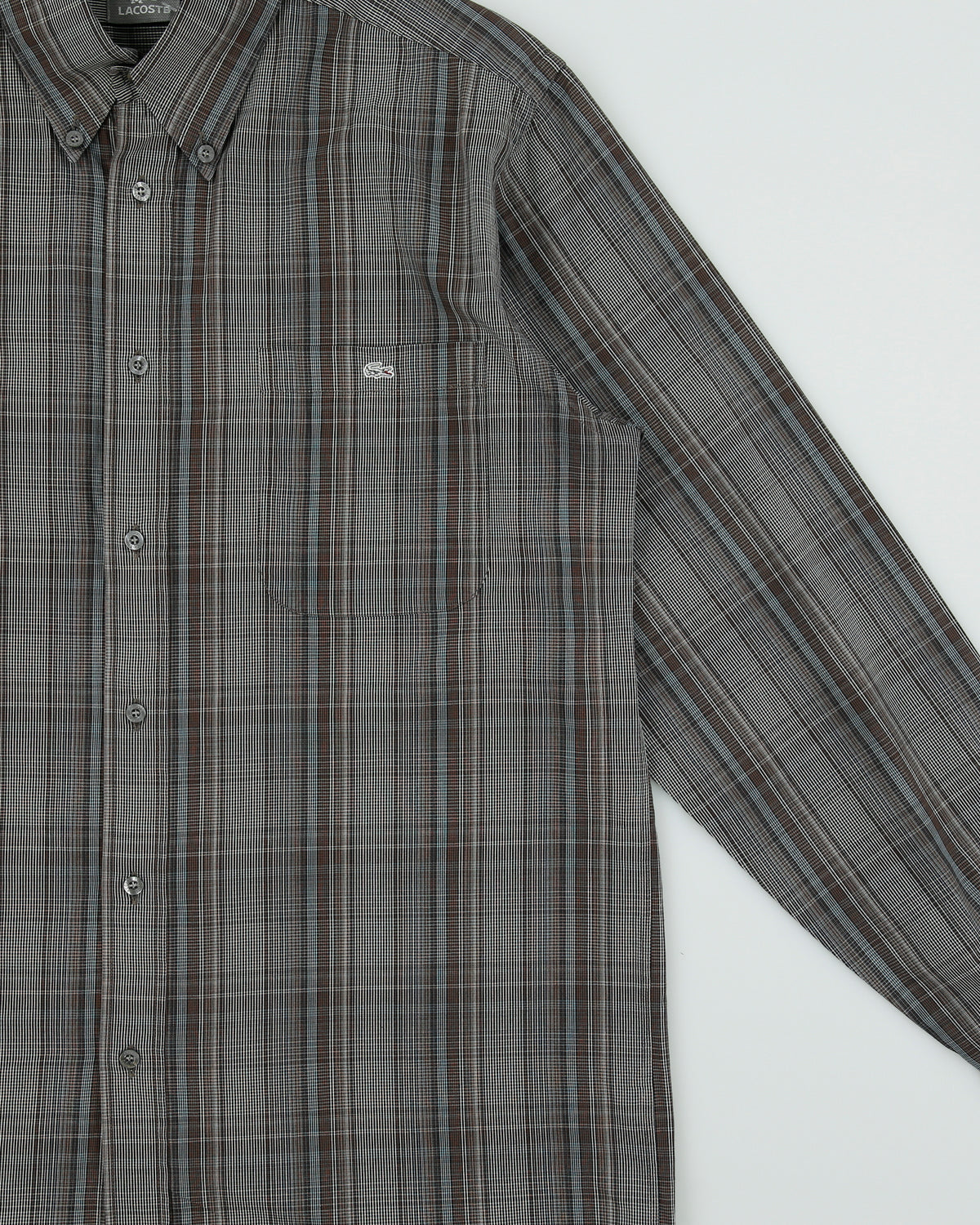 Vintage Y2K 00s Lacoste Plaid Silver Croc Long Sleeve Pocket Shirt - L