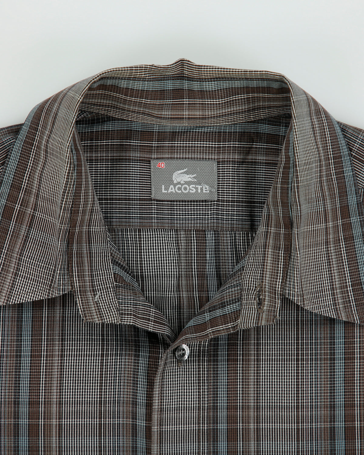 Vintage Y2K 00s Lacoste Plaid Silver Croc Long Sleeve Pocket Shirt - L