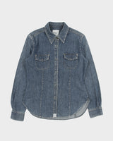 Vintage Y2K 00s Esprit Jeans Stone Wash Denim Snap Button Slim Fit Long Sleeve Shirt - M