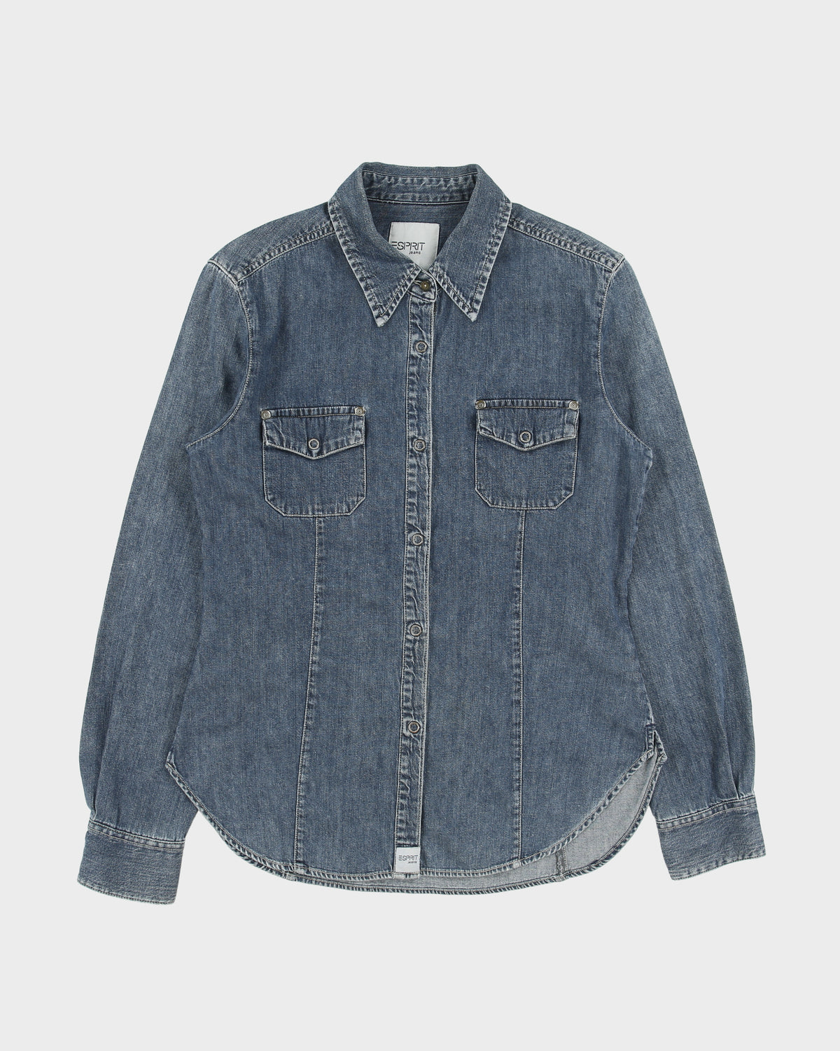 Vintage Y2K 00s Esprit Jeans Stone Wash Denim Snap Button Slim Fit Long Sleeve Shirt - M