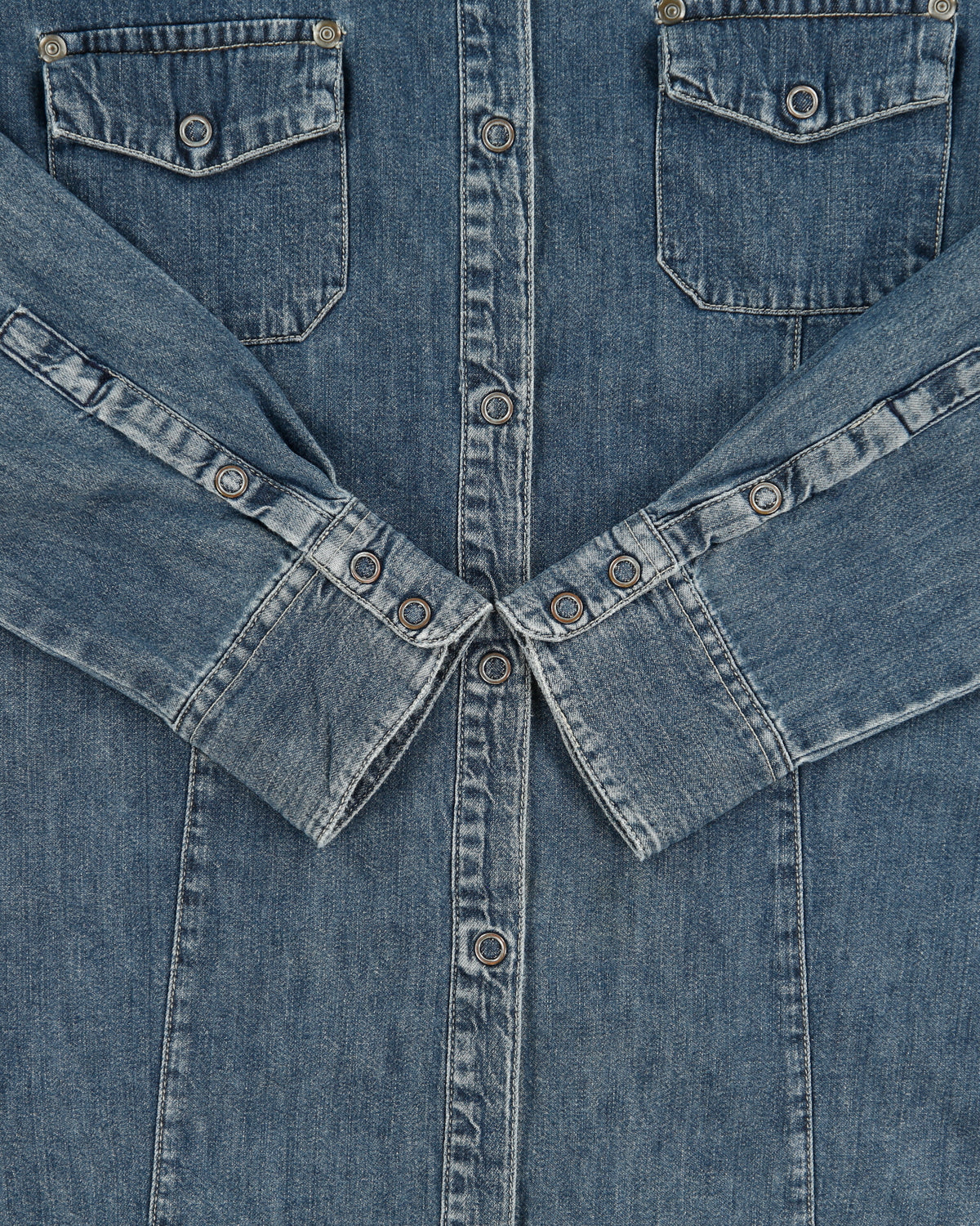 Vintage Y2K 00s Esprit Jeans Stone Wash Denim Snap Button Slim Fit Long Sleeve Shirt - M